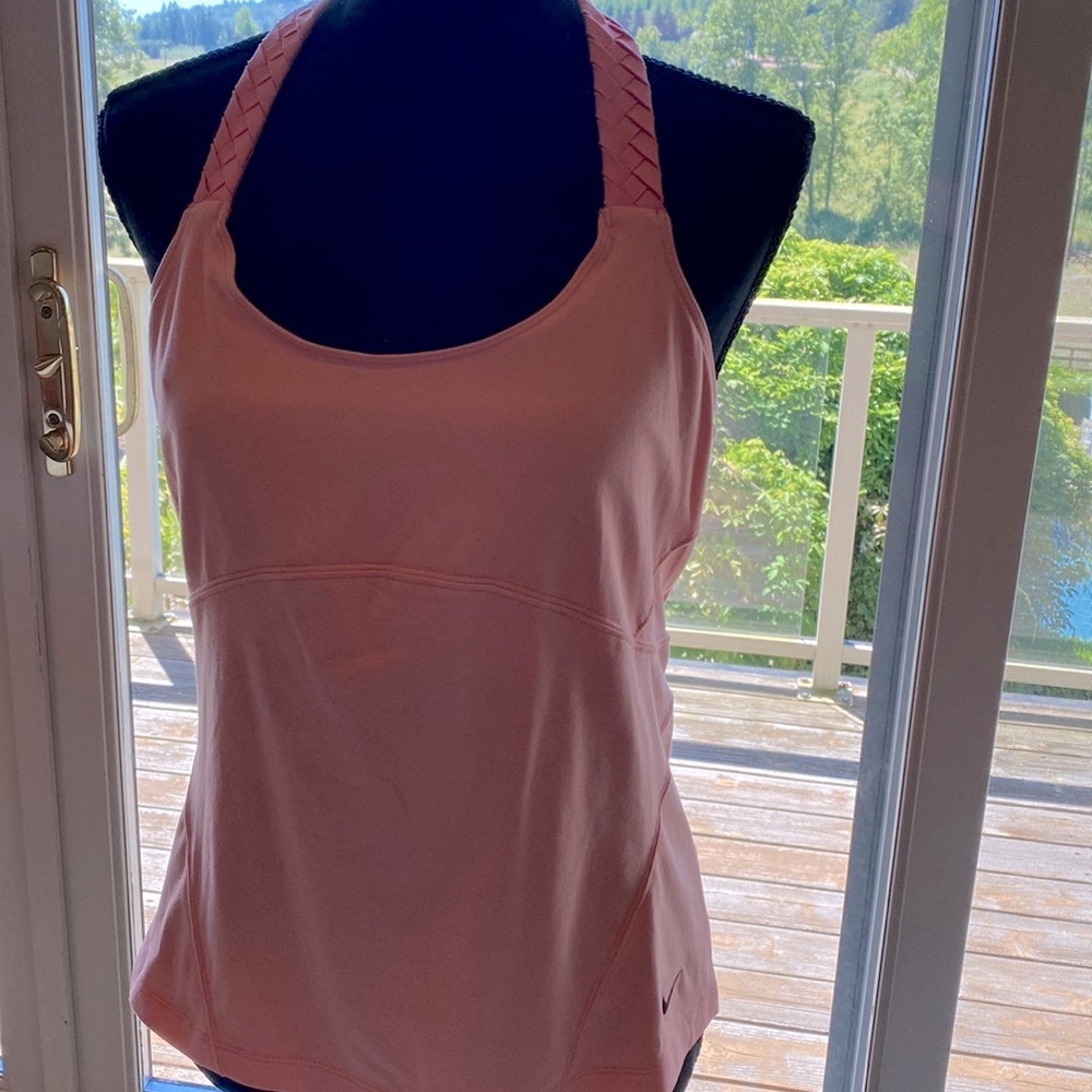 Nike coral sports bra tank top size large coral braided halter style